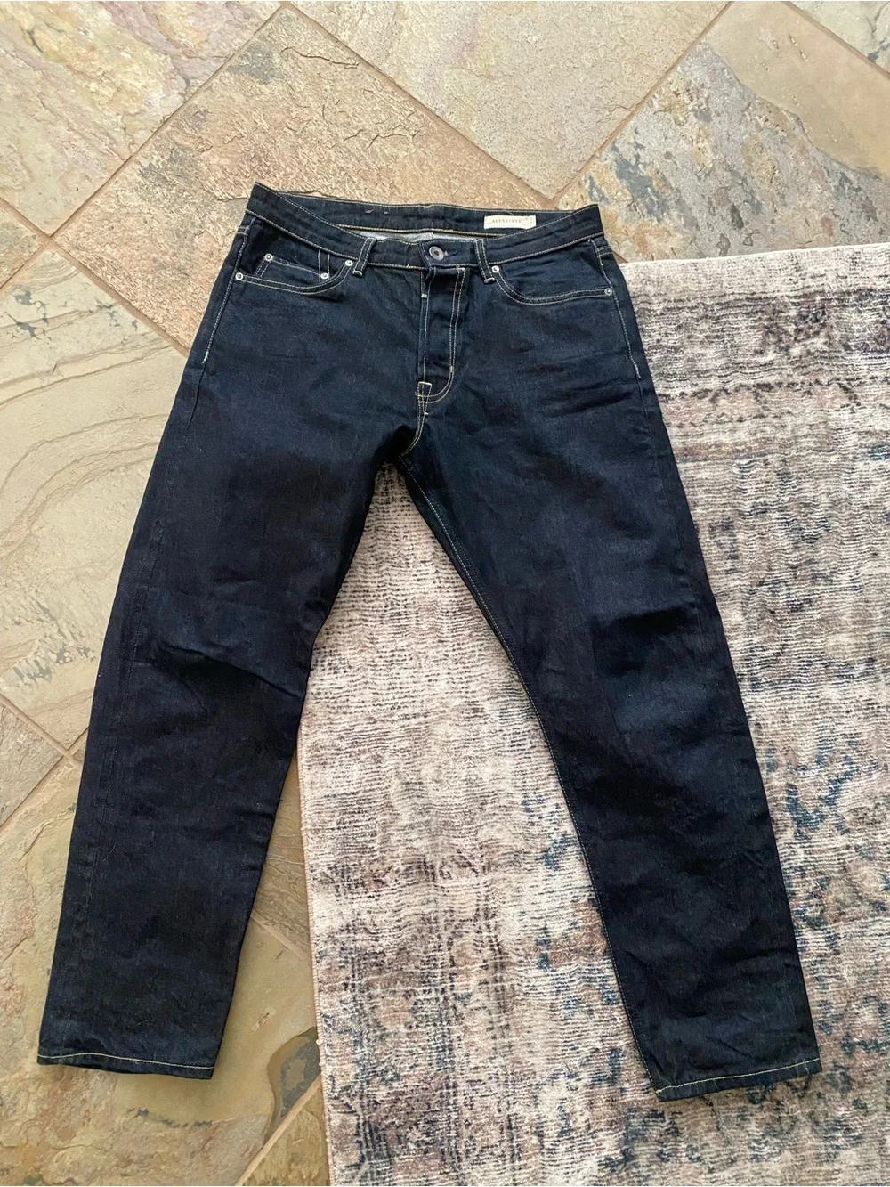 AllSaints Jack Selvedge Cropped Tapered Jeans — Raw Indigo, W30